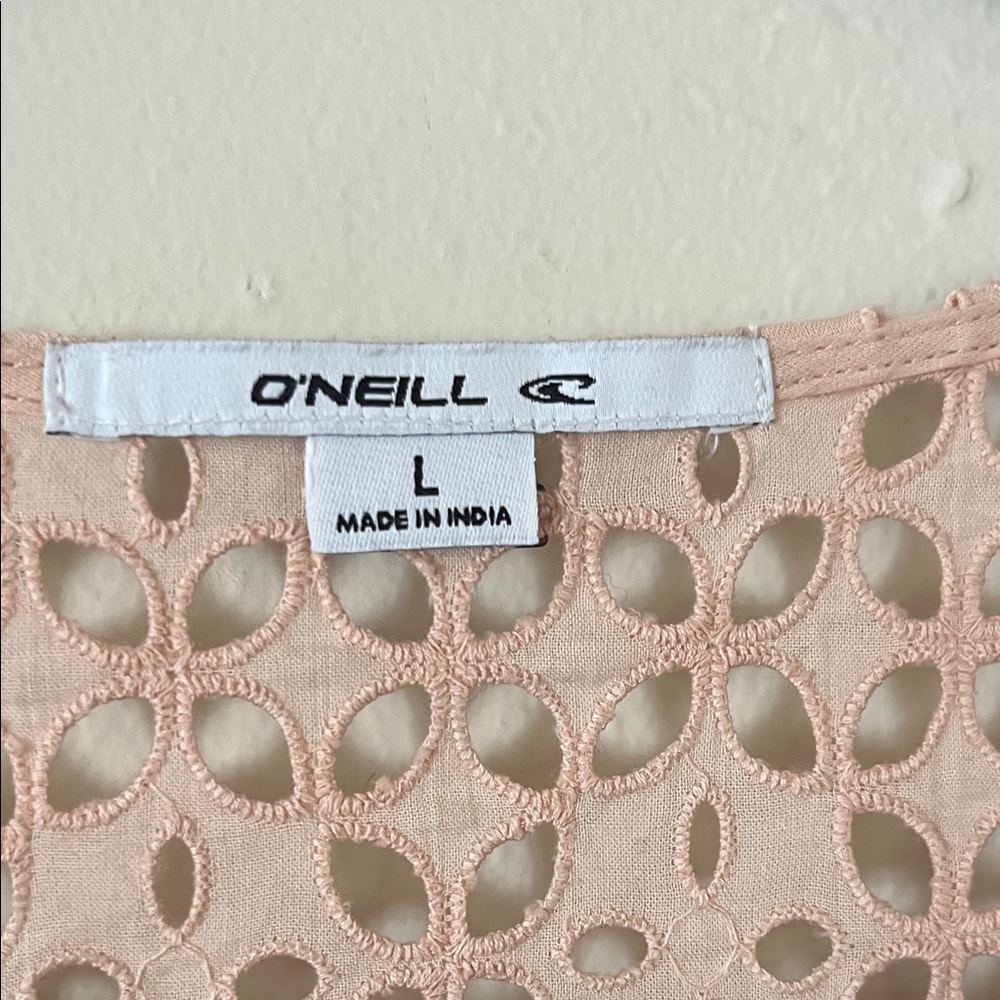 Eyelet Blush Lace Tie-Front Top Cover Up Cardigan - Picture 2 of 9